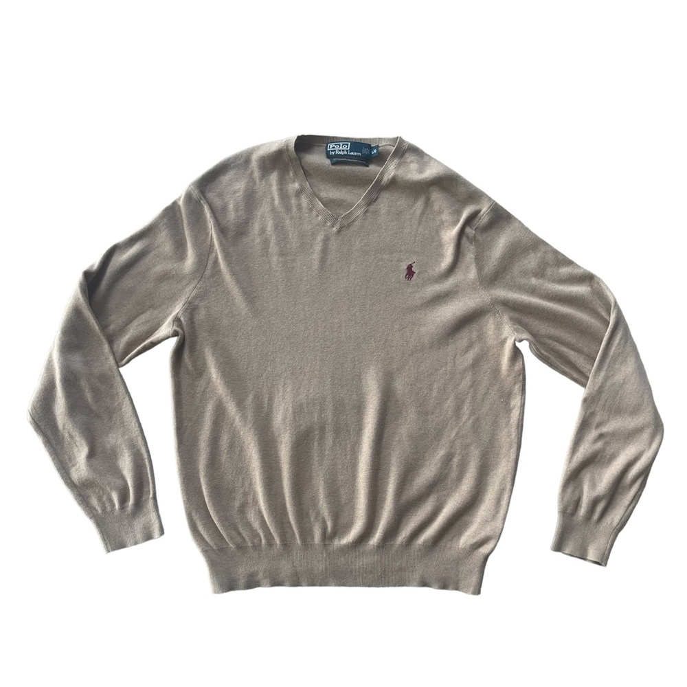 Polo by Ralph Lauren Tan Cream Nude Long Sleeve V Neck Sweater Men’s Size L. S